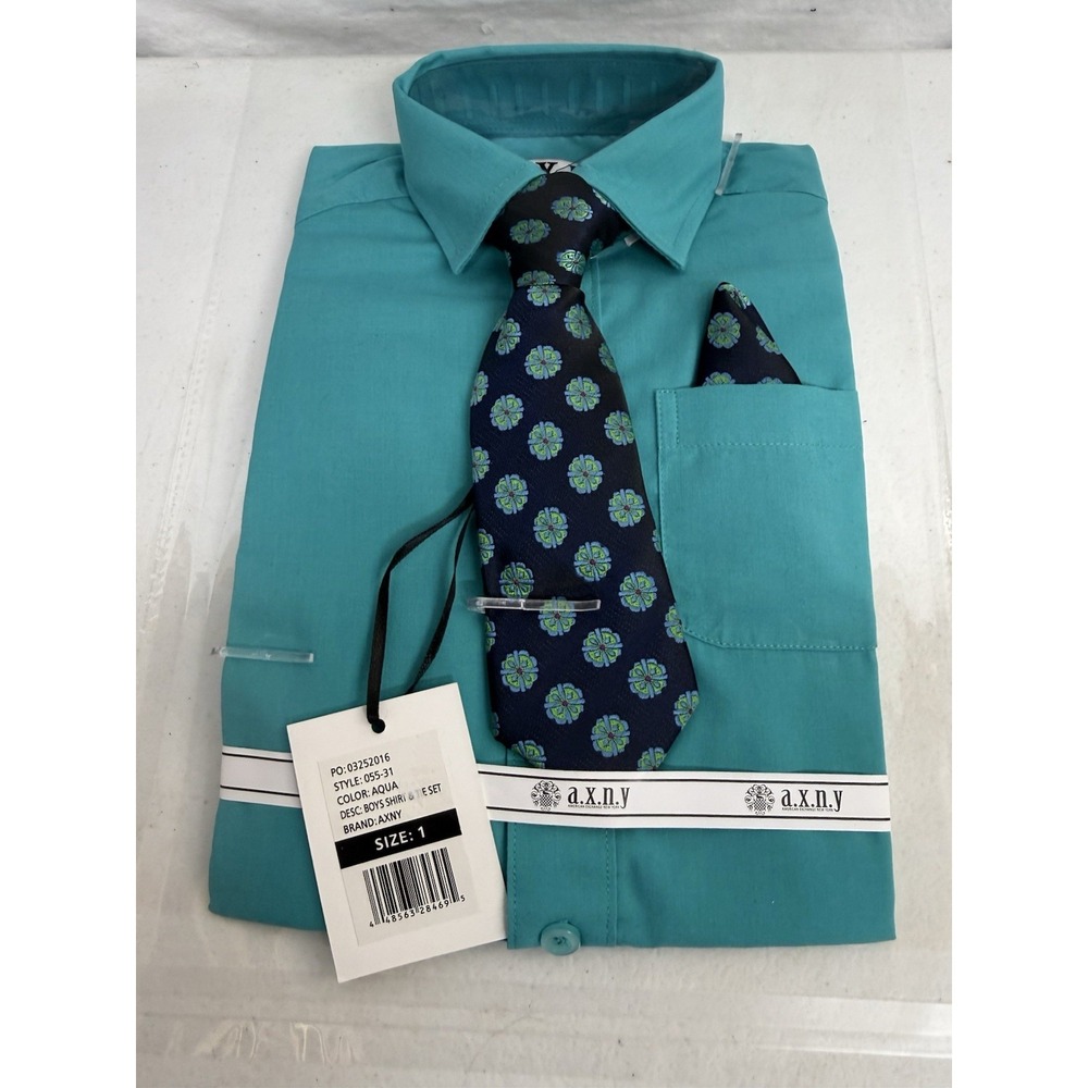 Toddler Boys Aqua Dress Shirt And Tie Size 1 New